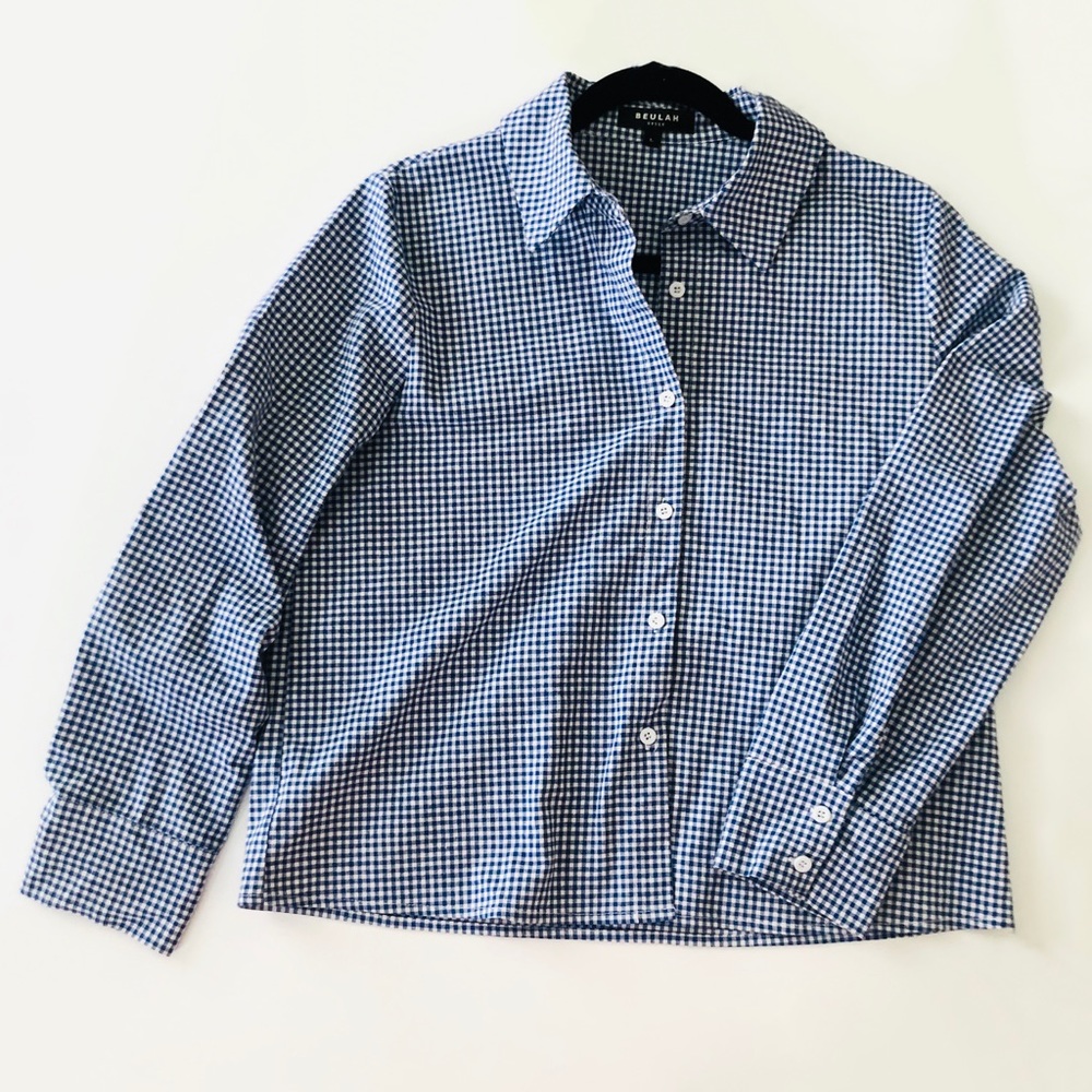 Beulah Cropped Gingham Button Down Blouse